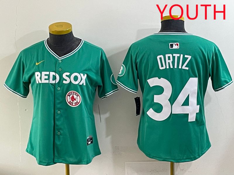 Youth 2025 Boston Red Sox #34 Ortiz Dark Green Joint Name Nike MLB Jersey style 10->youth mlb jersey->Youth Jersey